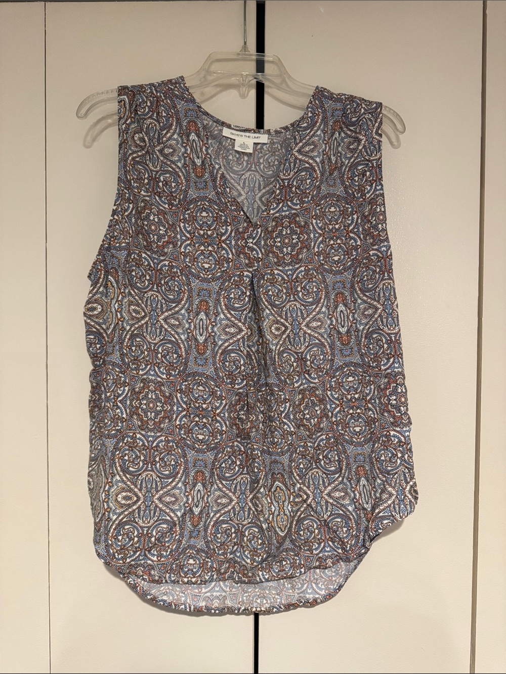 Sleeveless V-Neck Paisley Print Camisole in Blue and Brown by Worth the Wait